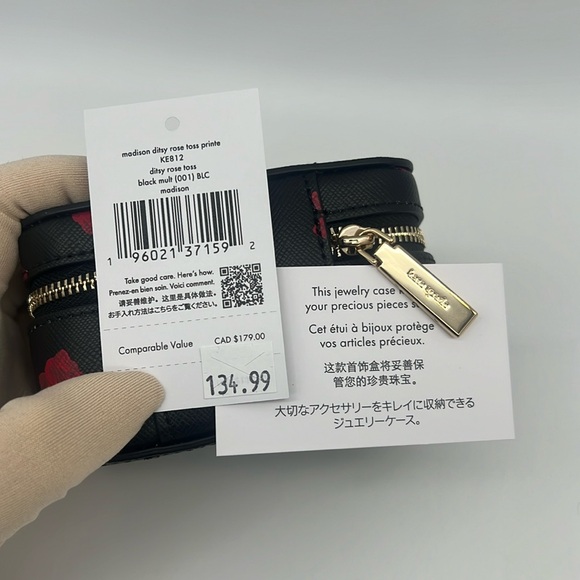 Kate Spade Madison Rose Toss Printed Jewelry Holder Case Box Black Red - Picture 10 of 14